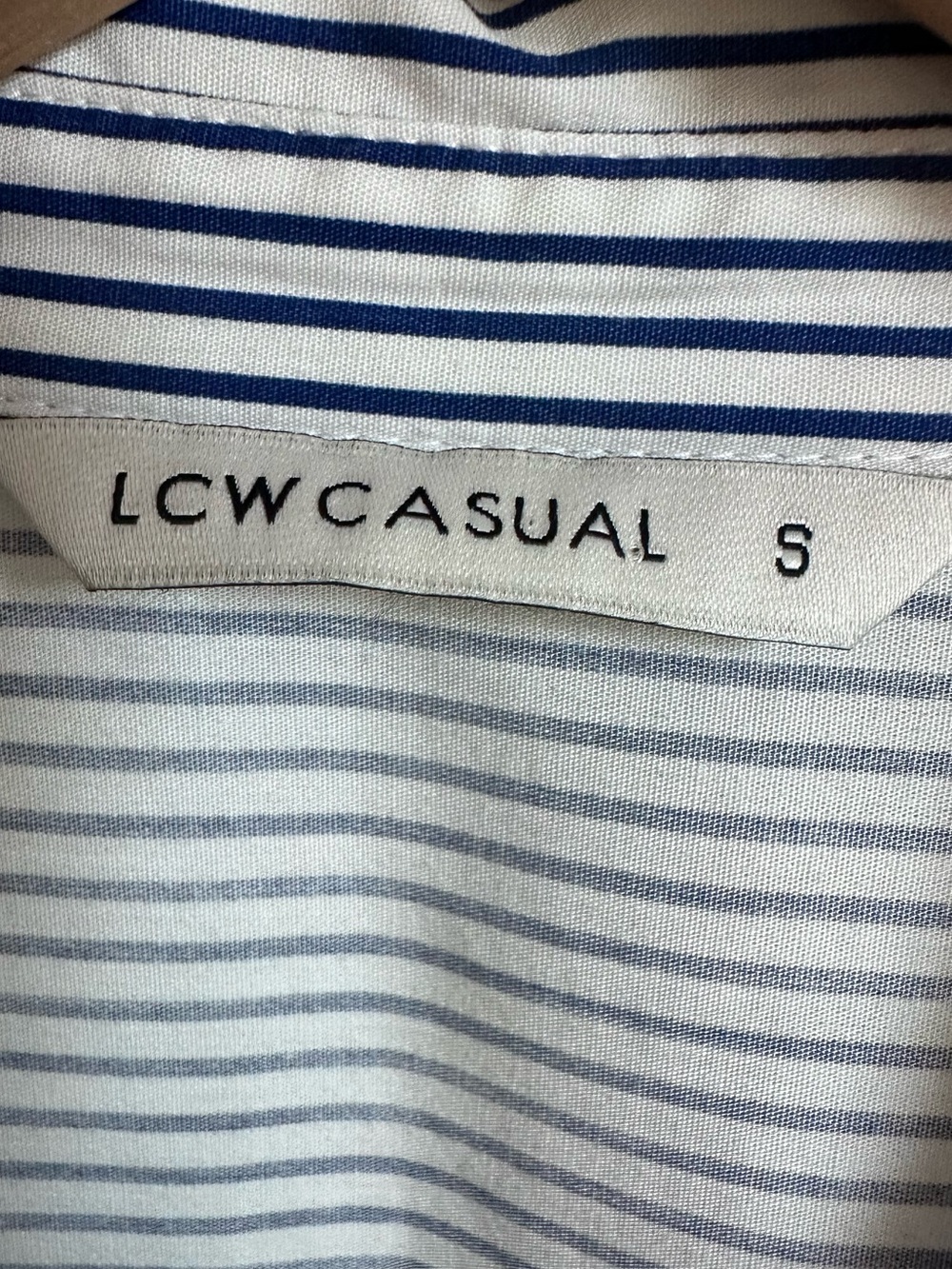 LC Waikiki Blue White Stripe Shirt Dress Belted Cotton Midi Button Front Small - Picture 4 of 11